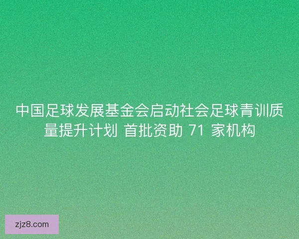 中国足球发展基金会启动社会足球青训质量提升计划 首批资助 71 家机构